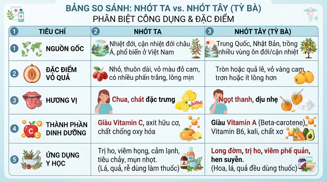 Bảng so sánh giúp phân biệt rõ ràng công dụng của hai loại nhót phổ biến.