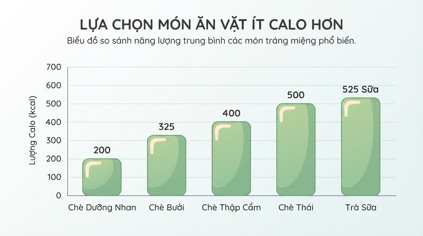 Bảng so sánh năng lượng giúp định hướng lựa chọn món ăn vặt ít calo hơn.