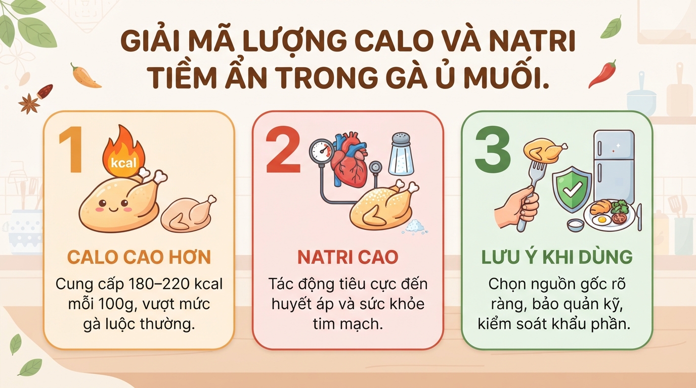 Gà ủ muối bao nhiêu calo? Cách ăn đúng để bảo vệ sức khỏe tim mạch