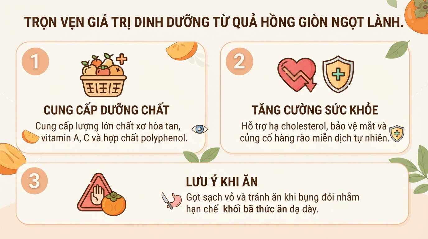Hồng giòn có tác dụng gì? 6 lợi ích và lưu ý khi dùng
