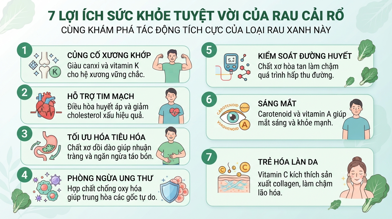 Bảy tác động tích cực của rau xanh đối với cơ thể.