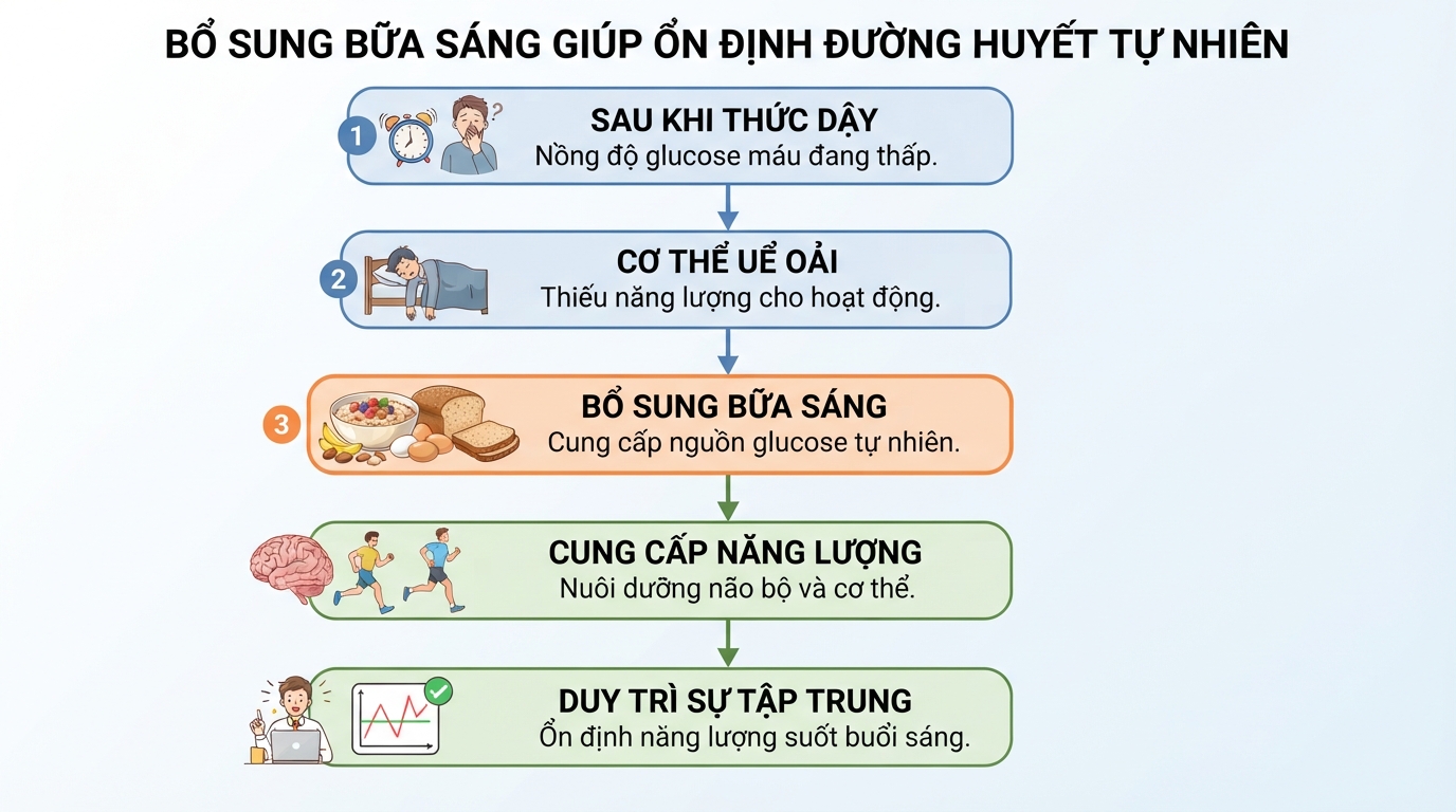 Bổ sung các món ăn sáng hợp lý giúp ổn định chỉ số đường huyết tự nhiên.