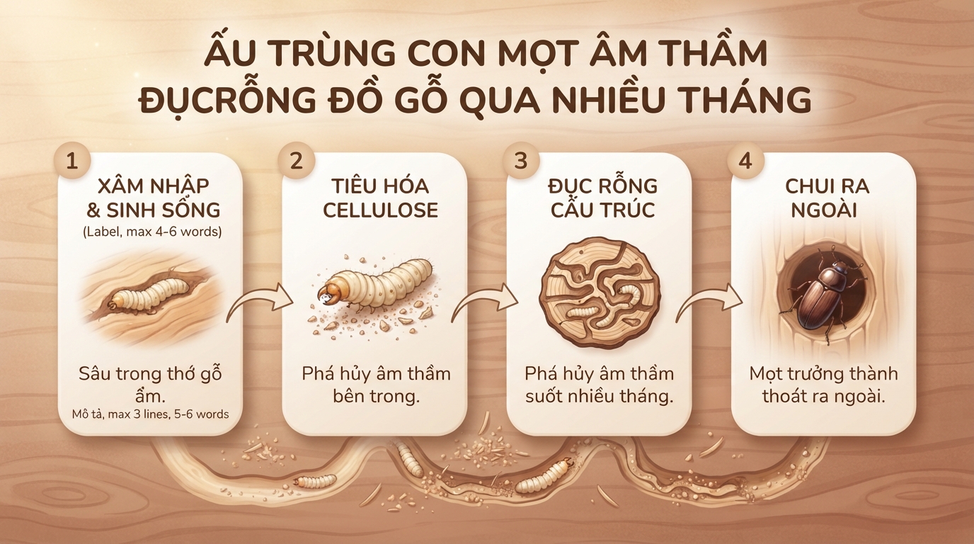 Con mọt gỗ: Dấu hiệu nhận biết, tác hại sức khỏe và cách xử lý hiệu quả