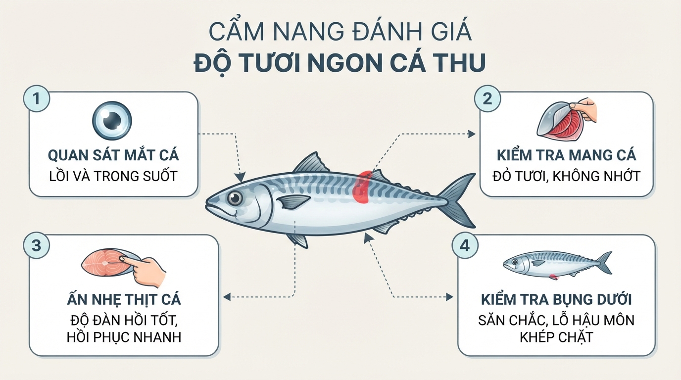 Bốn điểm cốt lõi trên thân cá giúp người nội trợ dễ dàng đánh giá độ tươi ngon.