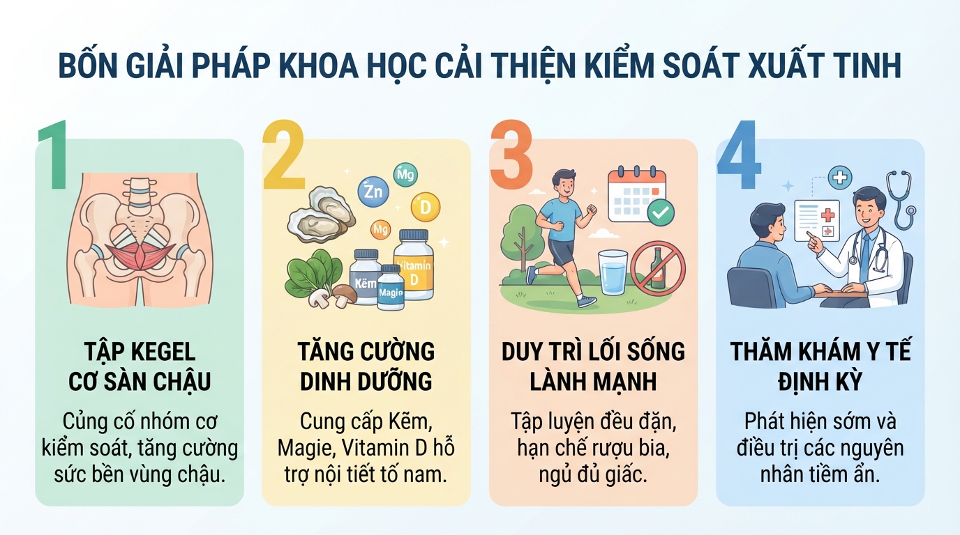 Bốn nhóm giải pháp khoa học giúp nâng cao khả năng kiểm soát xuất tinh.