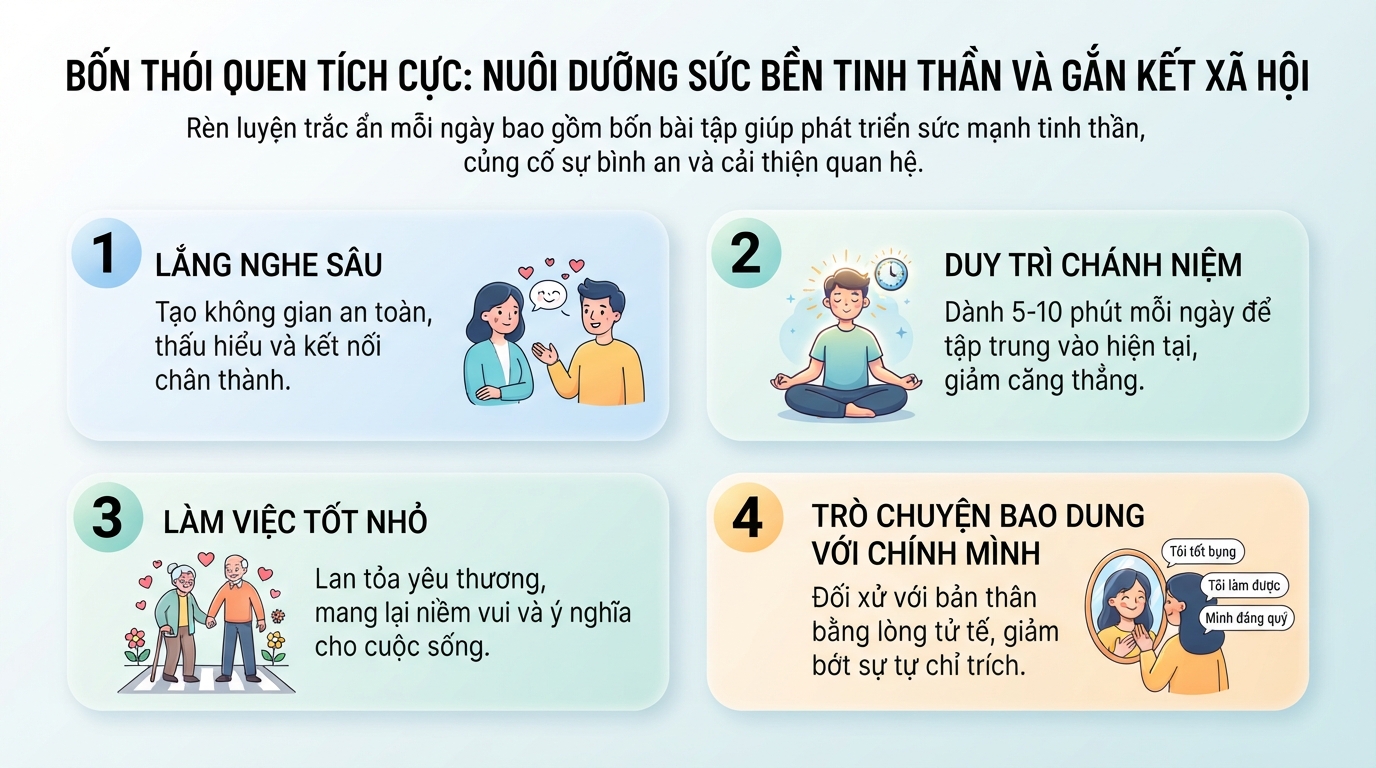 Bốn thói quen tích cực giúp nuôi dưỡng sức bền tinh thần và gắn kết xã hội.