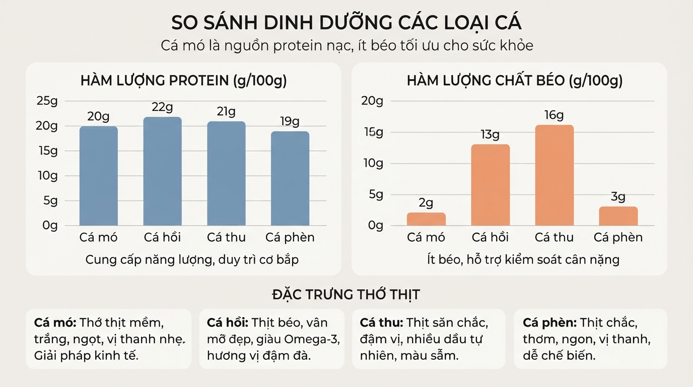 Cá mó là nguồn protein nạc tối ưu, ít béo hơn hẳn cá hồi và cá thu.