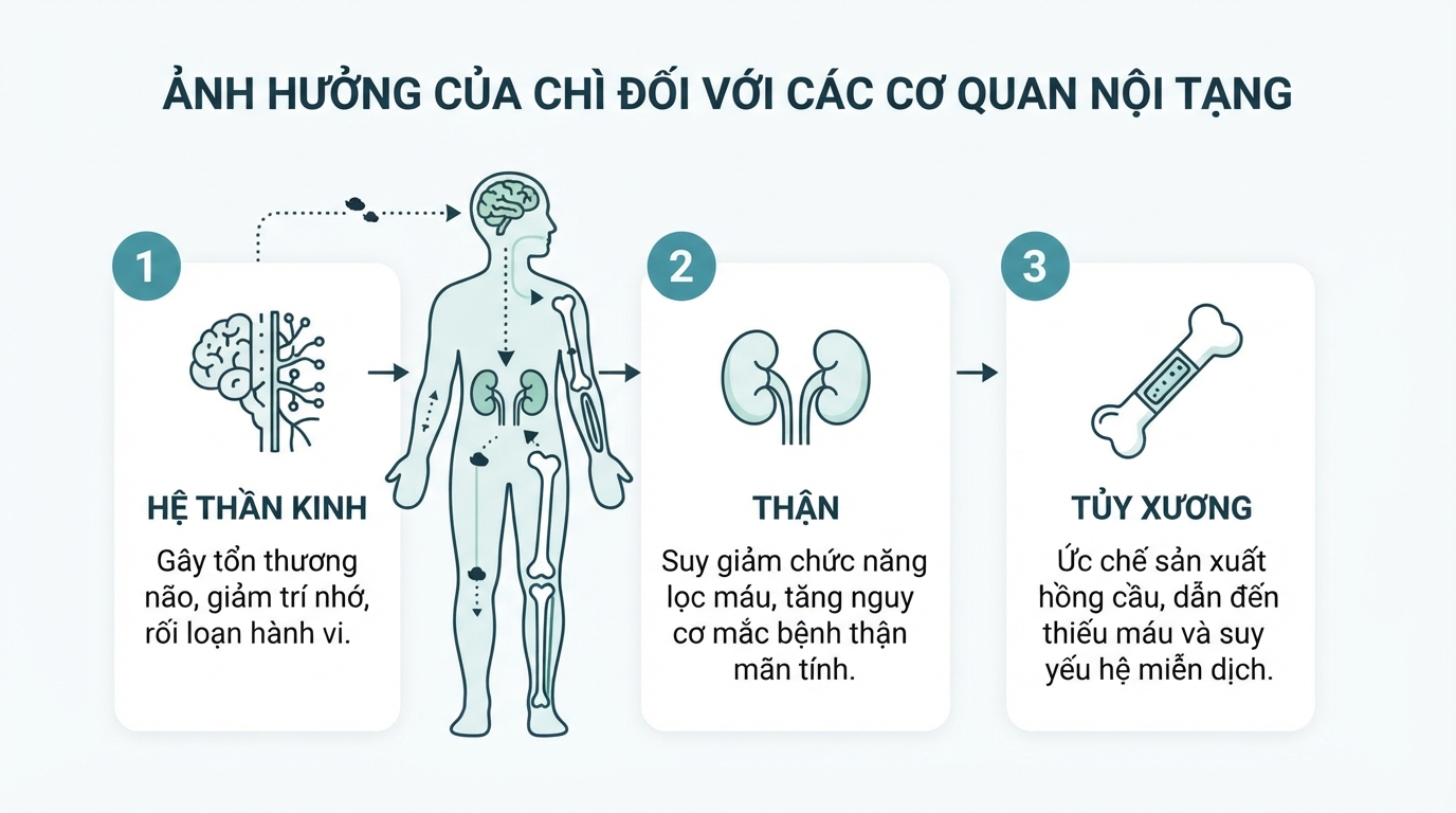 Các cơ quan nội tạng chịu ảnh hưởng tiêu cực khi cơ thể tích tụ kim loại nặng từ thực phẩm.