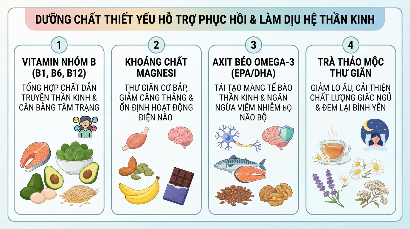 Các dưỡng chất thiết yếu hỗ trợ phục hồi và làm dịu hệ thần kinh.