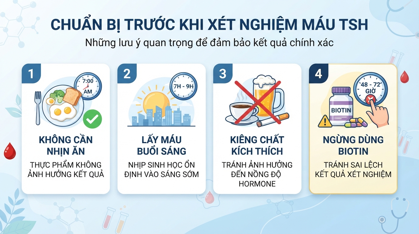 Các lưu ý chuẩn bị trước khi lấy mẫu máu đo nồng độ hormone TSH.