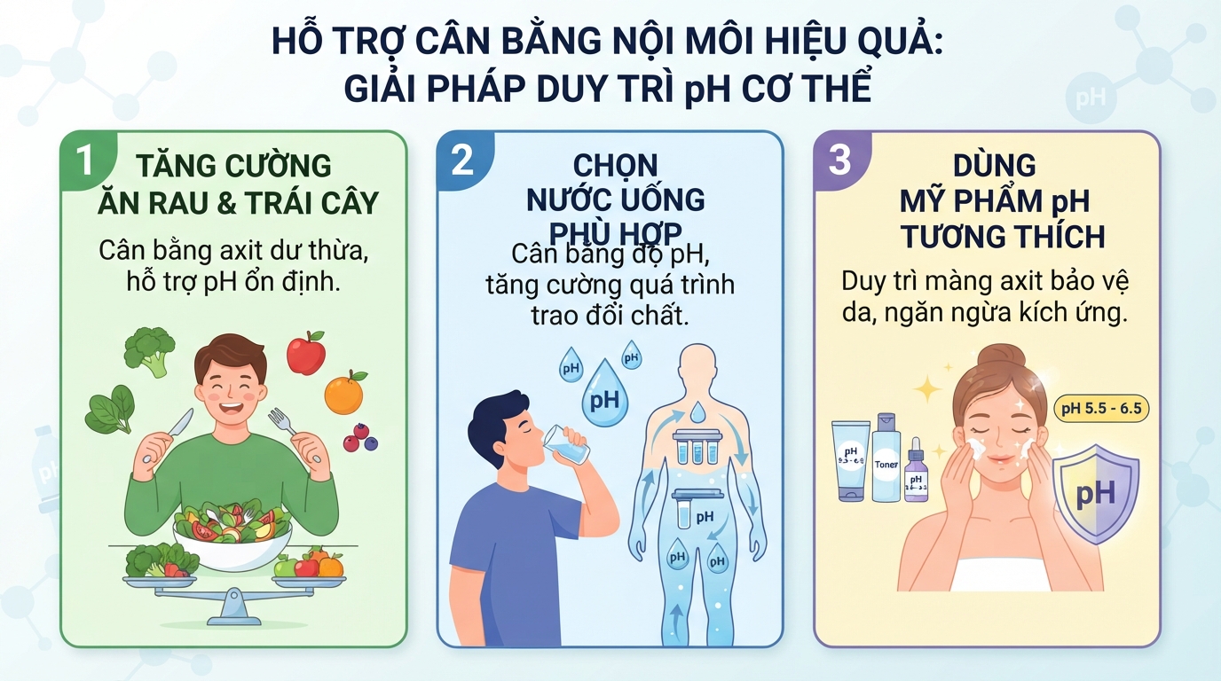 Các nhóm thực phẩm và thói quen sinh hoạt giúp hỗ trợ cân bằng nội môi hiệu quả.