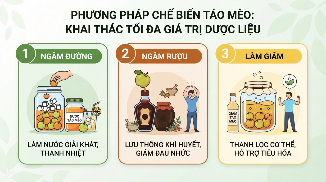 Các phương pháp chế biến giúp khai thác tối đa giá trị dược liệu của quả táo mèo.