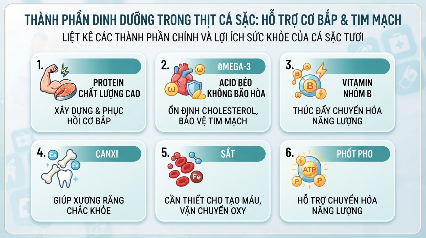 Các thành phần dinh dưỡng thiết yếu hỗ trợ phát triển cơ bắp và bảo vệ hệ tim mạch.