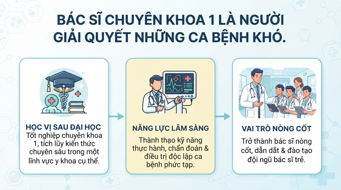 Bác sĩ chuyên khoa 1 là gì? Điều kiện đào tạo và giá trị bằng cấp