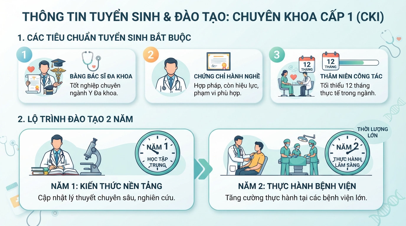 Các tiêu chí tuyển sinh và lộ trình đào tạo 2 năm của hệ chuyên khoa 1.