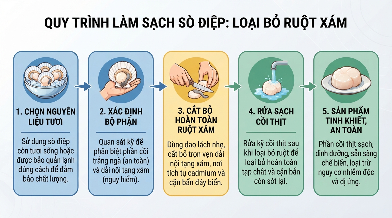 Cắt bỏ hoàn toàn phần ruột xám giúp ngăn ngừa nguy cơ nhiễm cadmium từ đáy biển.