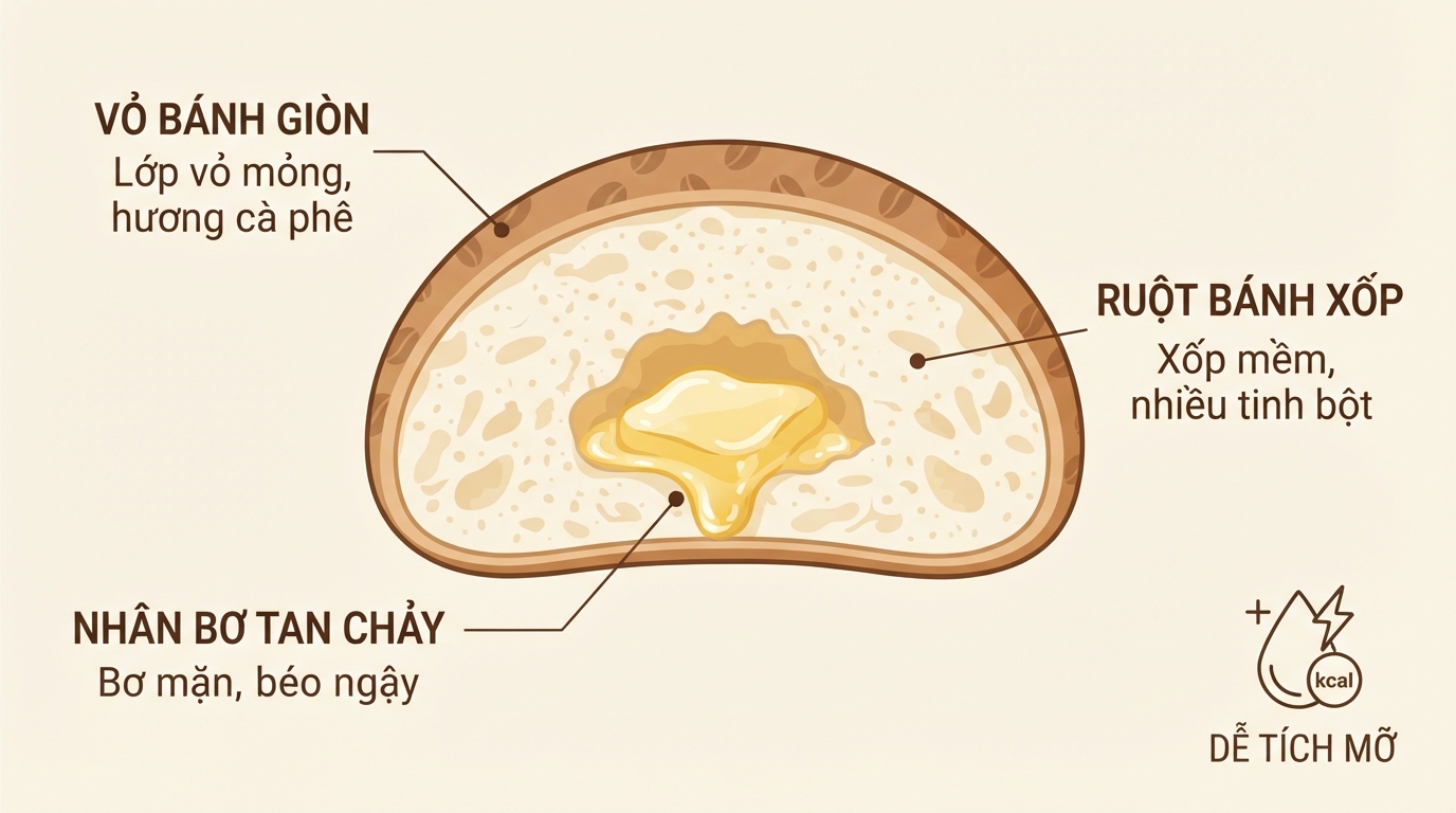Cấu tạo bánh papparoti chứa nhiều bơ và tinh bột tinh chế dễ gây tích mỡ.