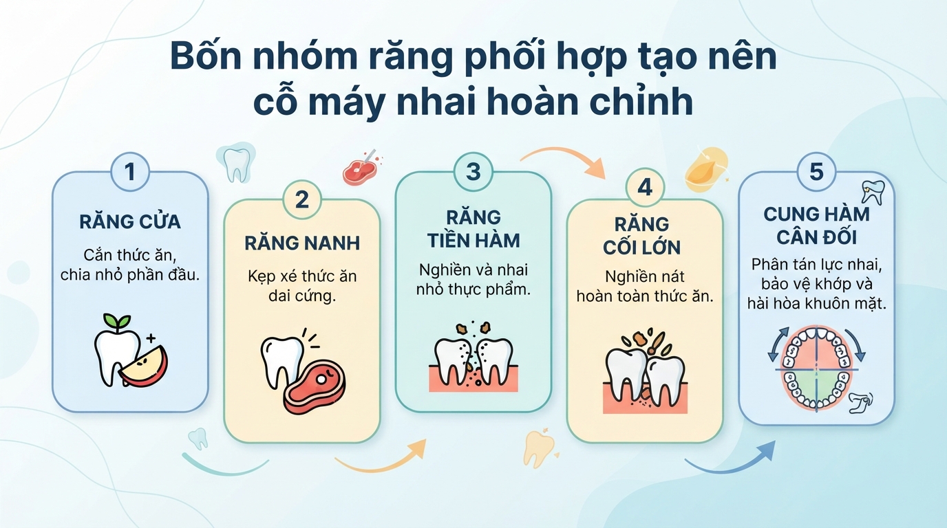 Con người có bao nhiêu cái răng? Sơ đồ và chức năng từng loại răng