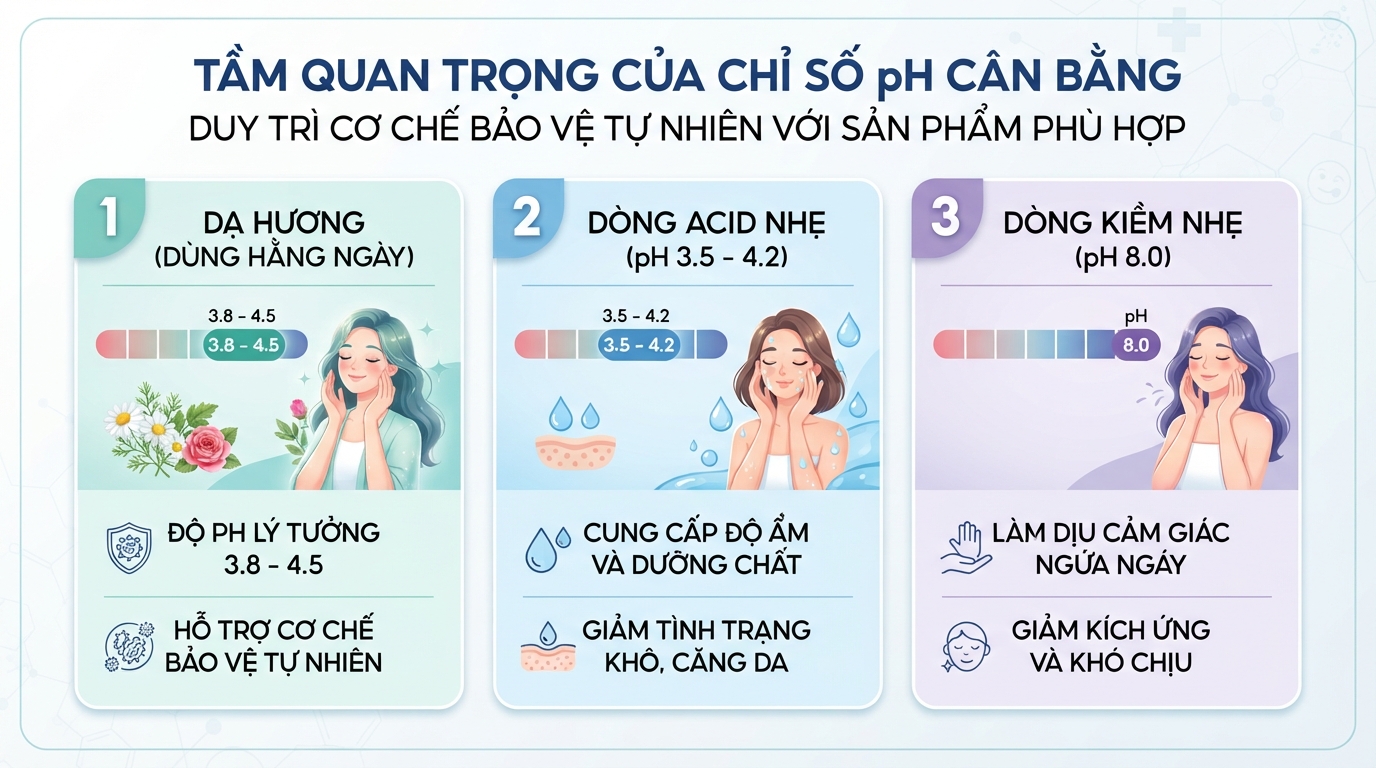 Chỉ số pH cân bằng hỗ trợ duy trì cơ chế bảo vệ sinh lý tự nhiên.