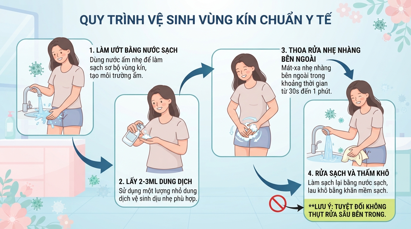 Chỉ vệ sinh bên ngoài để bảo vệ vi khuẩn có lợi và niêm mạc âm đạo.