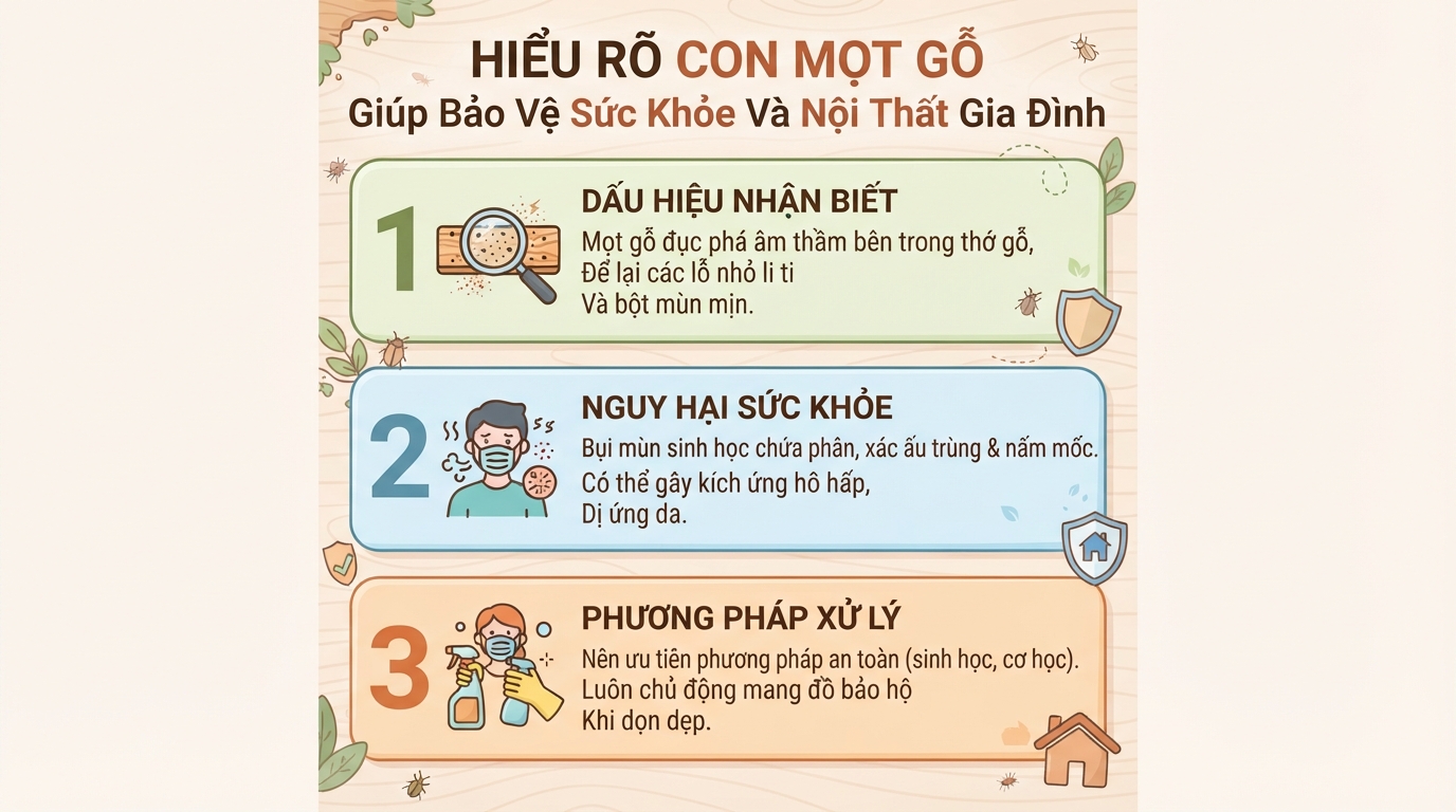 Con mọt gỗ: Dấu hiệu nhận biết, tác hại sức khỏe và cách xử lý hiệu quả