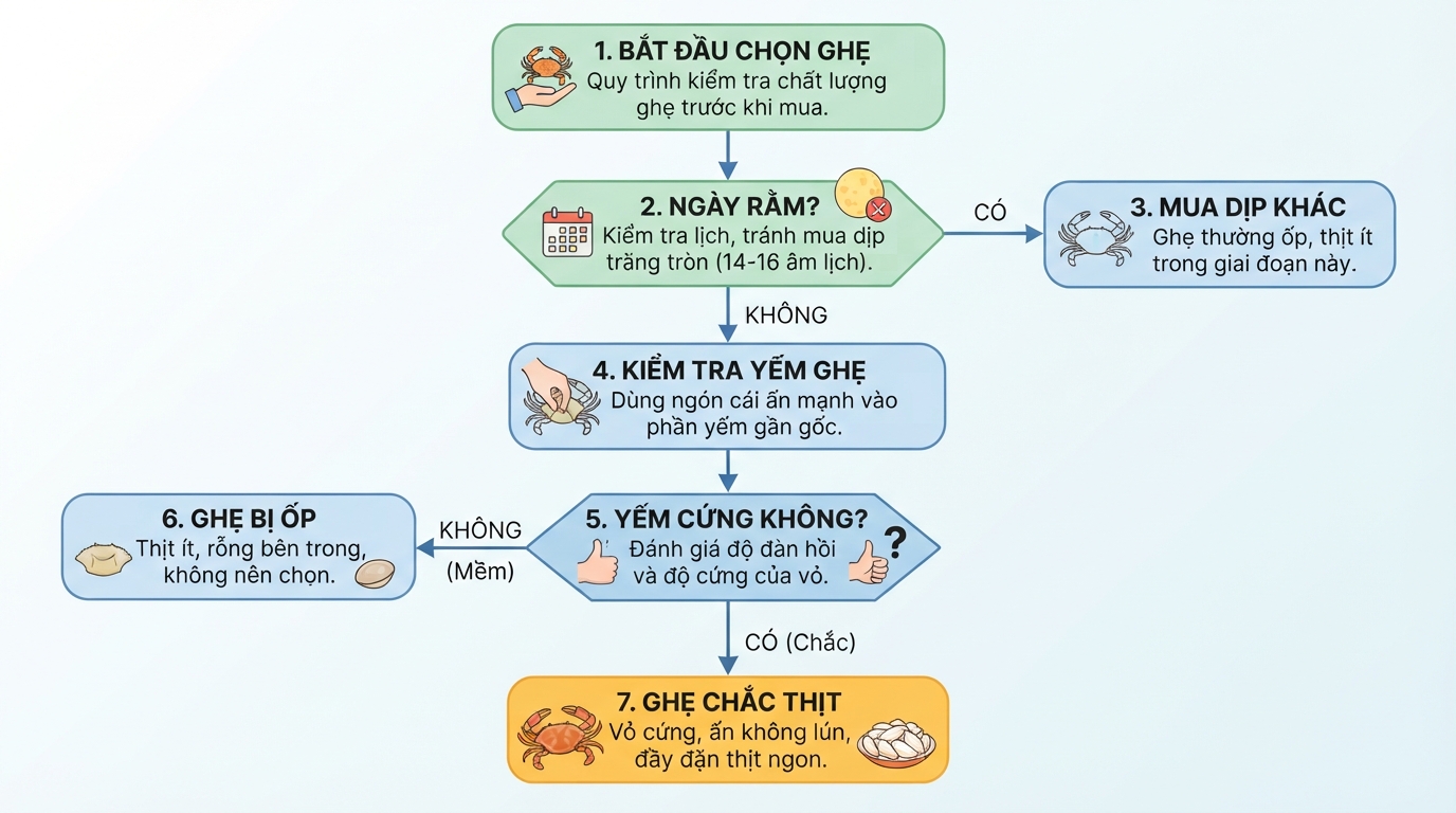 Chu kỳ trăng và cách kiểm tra độ săn chắc của yếm để chọn được hải sản chất lượng.