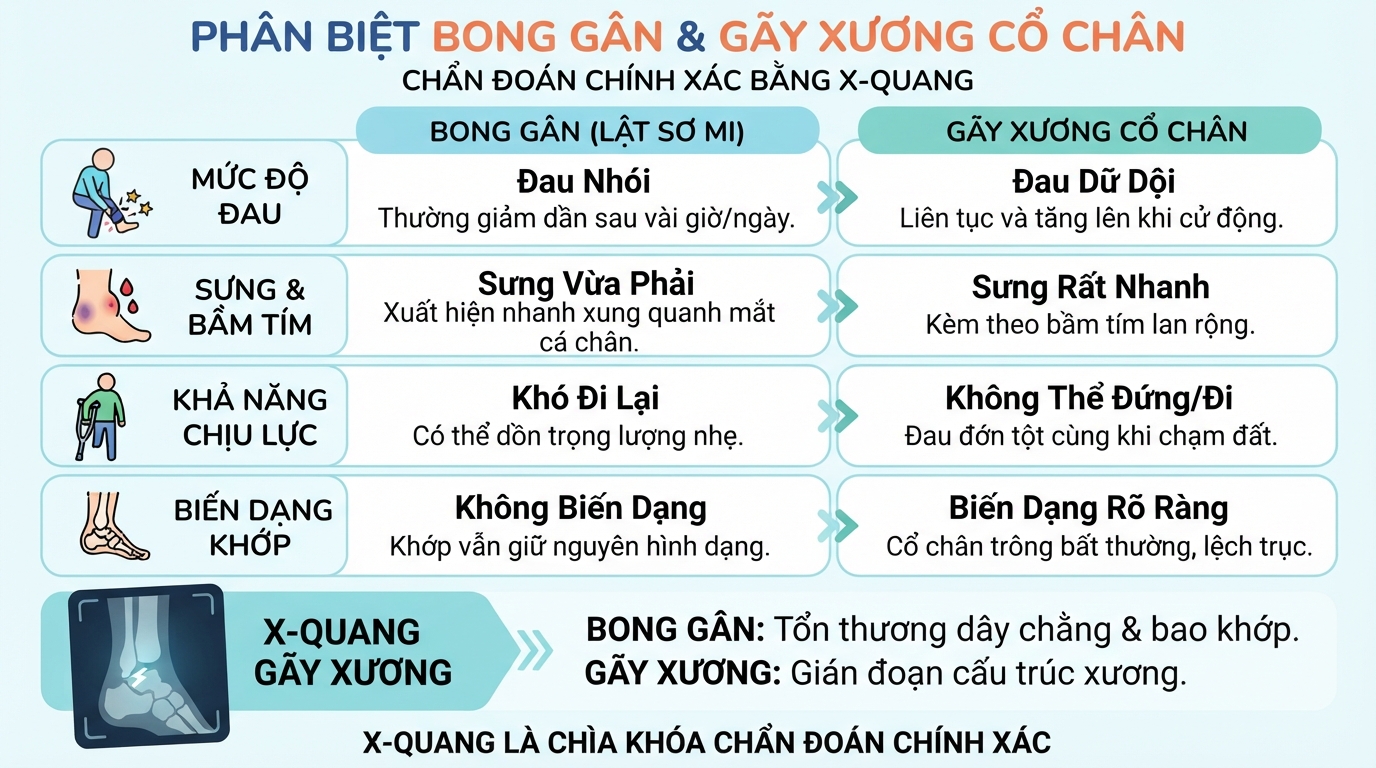 Chụp X-quang giúp chẩn đoán chính xác tổn thương gãy xương cổ chân. Chụp X-quang giúp chẩn đoán chính xác tổn thương gãy xương cổ chân.
