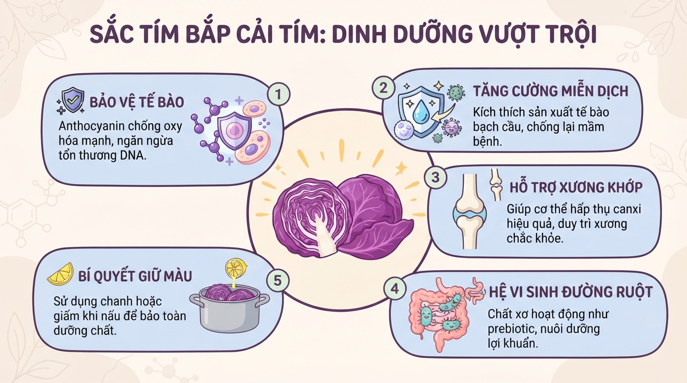 Bắp cải tím: 7 lợi ích sức khỏe và cách chế biến giữ trọn dinh dưỡng