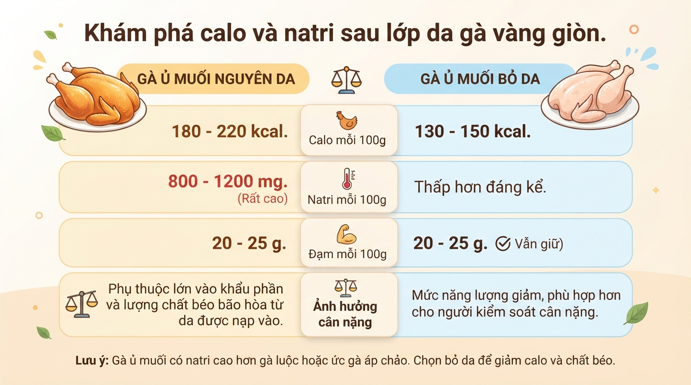 Gà ủ muối bao nhiêu calo? Cách ăn đúng để bảo vệ sức khỏe tim mạch