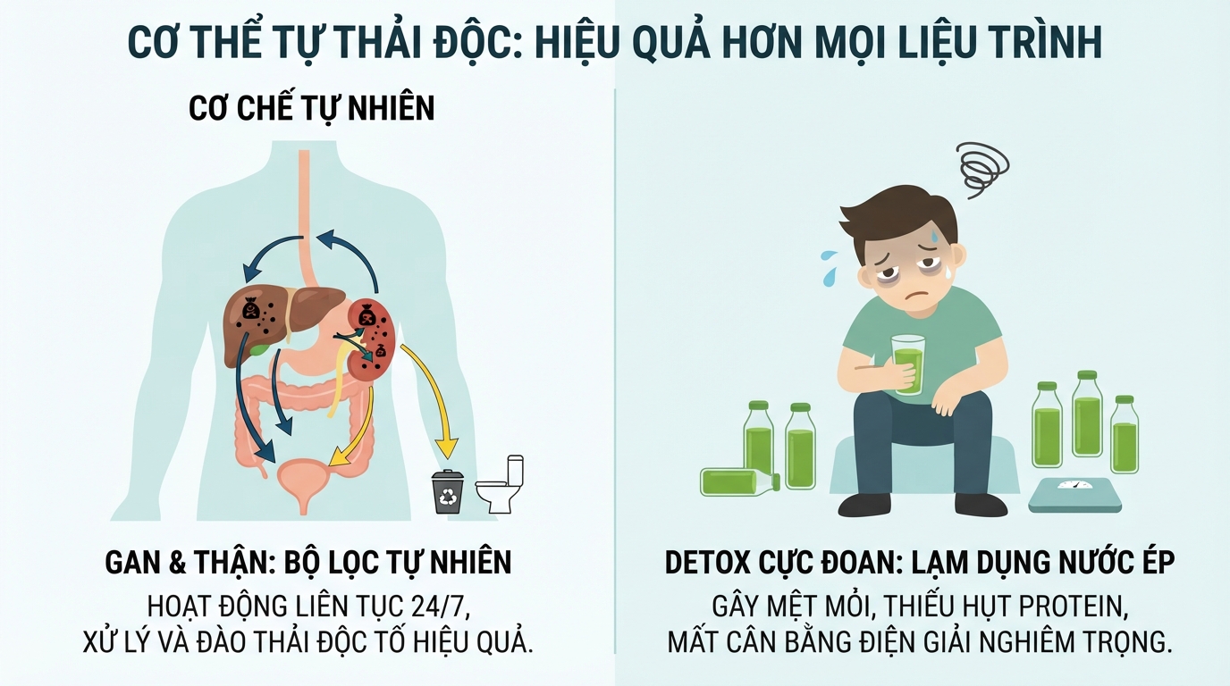 Cơ chế tự thải độc tự nhiên của gan và thận hiệu quả hơn các liệu trình detox cực đoan.