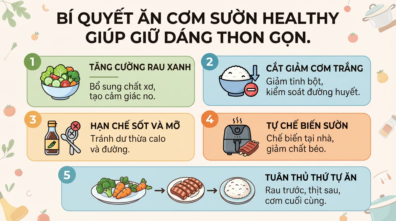 Cơm sườn bao nhiêu calo? Cách ăn lành mạnh giúp kiểm soát cân nặng