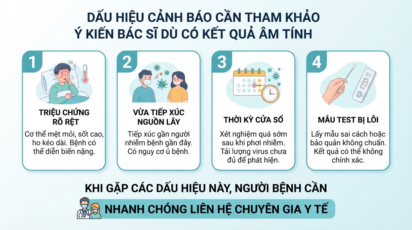 Dấu hiệu cảnh báo cần tham khảo ý kiến bác sĩ dù có kết quả âm tính.
