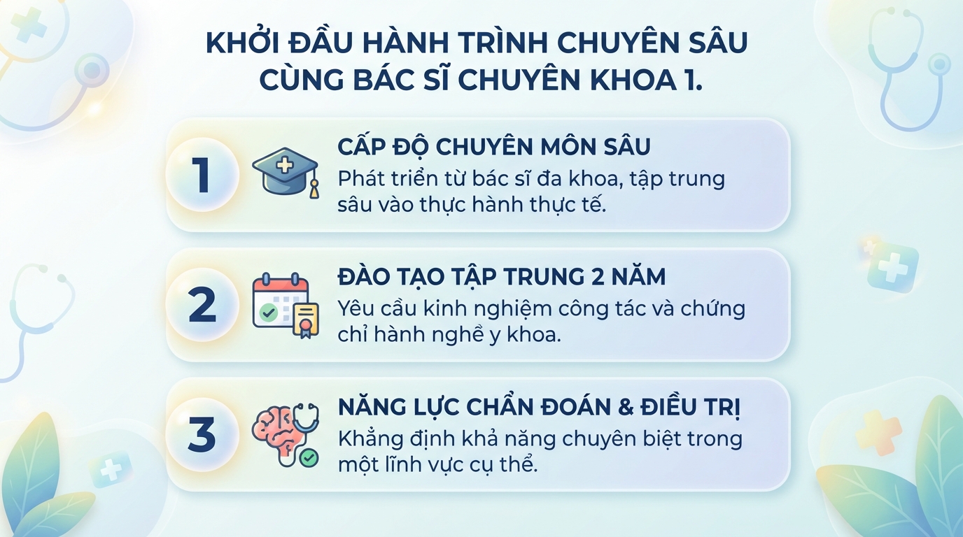 Bác sĩ chuyên khoa 1 là gì? Điều kiện đào tạo và giá trị bằng cấp