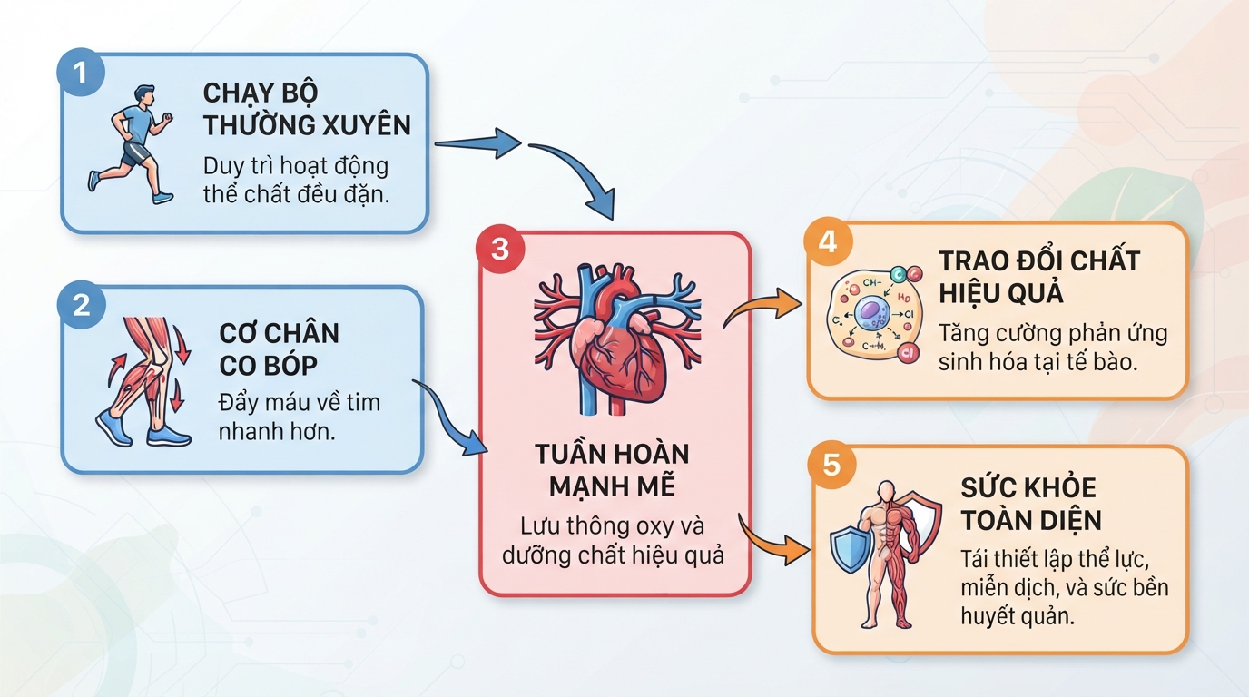 Duy trì thói quen chạy bộ giúp hệ tuần hoàn và trao đổi chất hoạt động hiệu quả hơn.