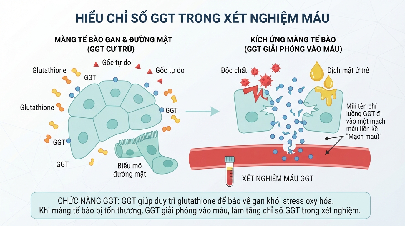 Enzyme GGT trên màng tế bào, giúp hiểu chỉ số ggt trong xét nghiệm máu là gì.