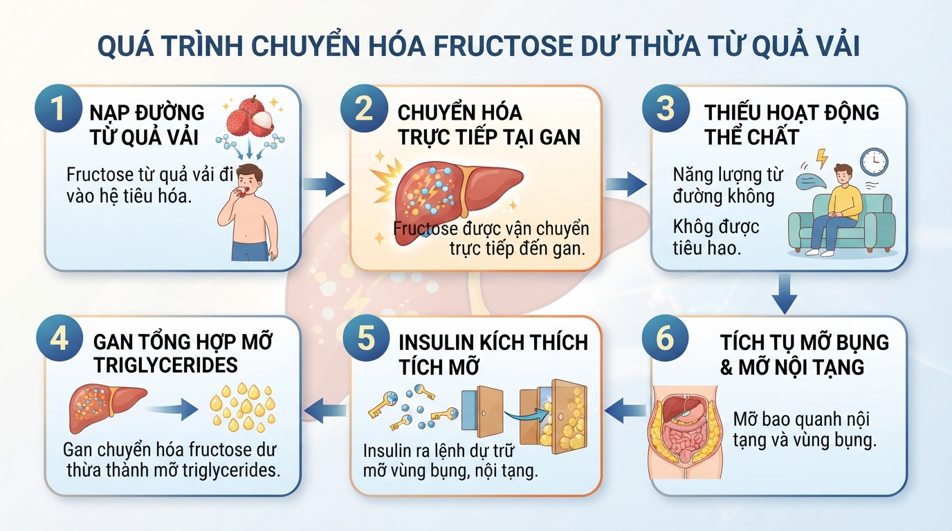 Gan chuyển hóa lượng đường fructose dư thừa thành mỡ bụng và mỡ nội tạng.