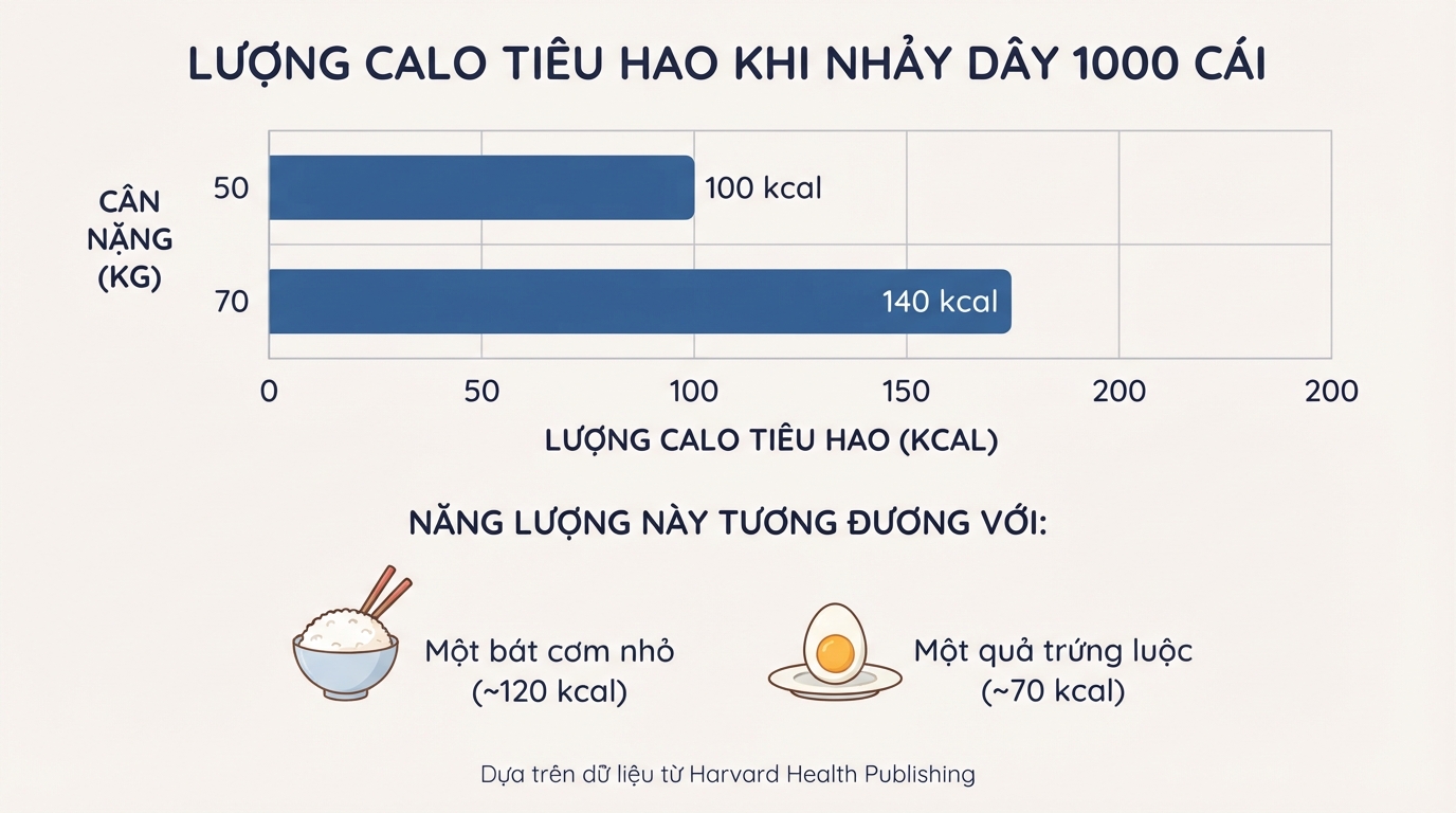 Giải đáp nhảy dây 1000 cái giảm bao nhiêu calo dựa trên nghiên cứu của Harvard.