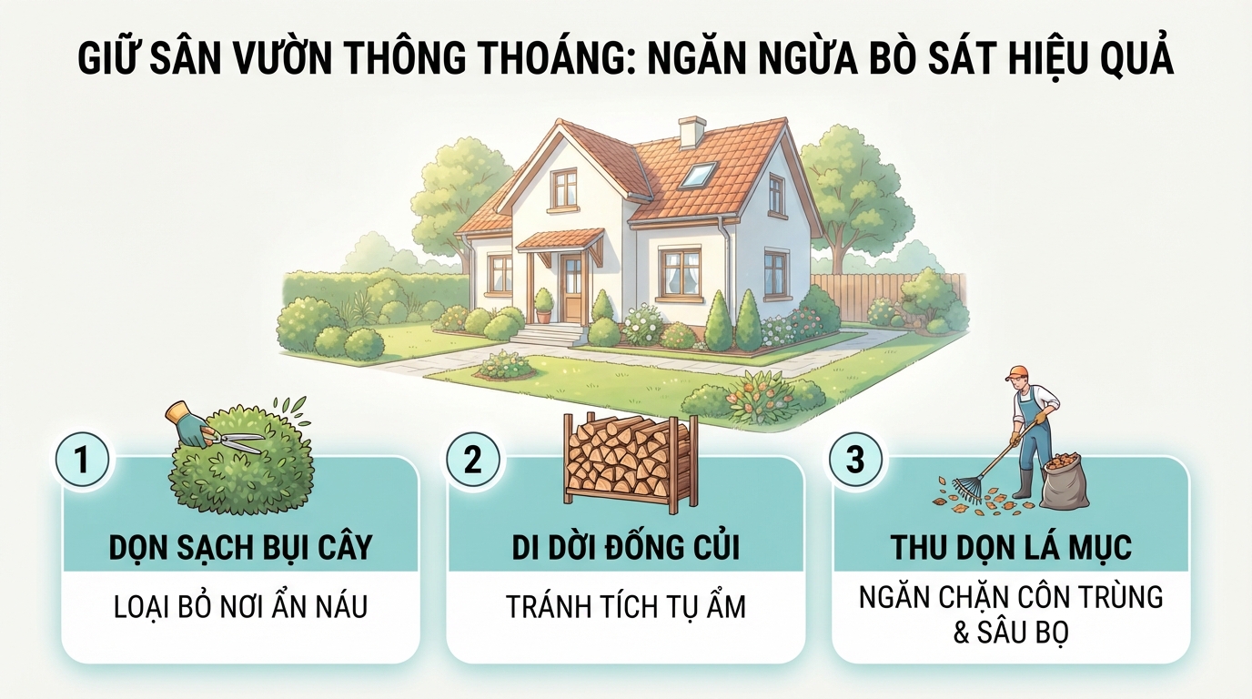 Giữ sân vườn thông thoáng là cách tối ưu để ngăn ngừa bò sát.