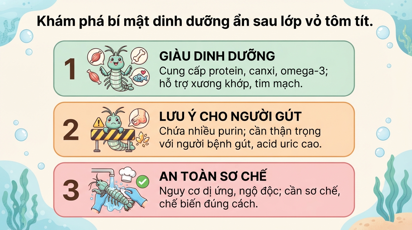 Tôm tít có tác dụng gì? Giá trị dinh dưỡng và lưu ý khi ăn