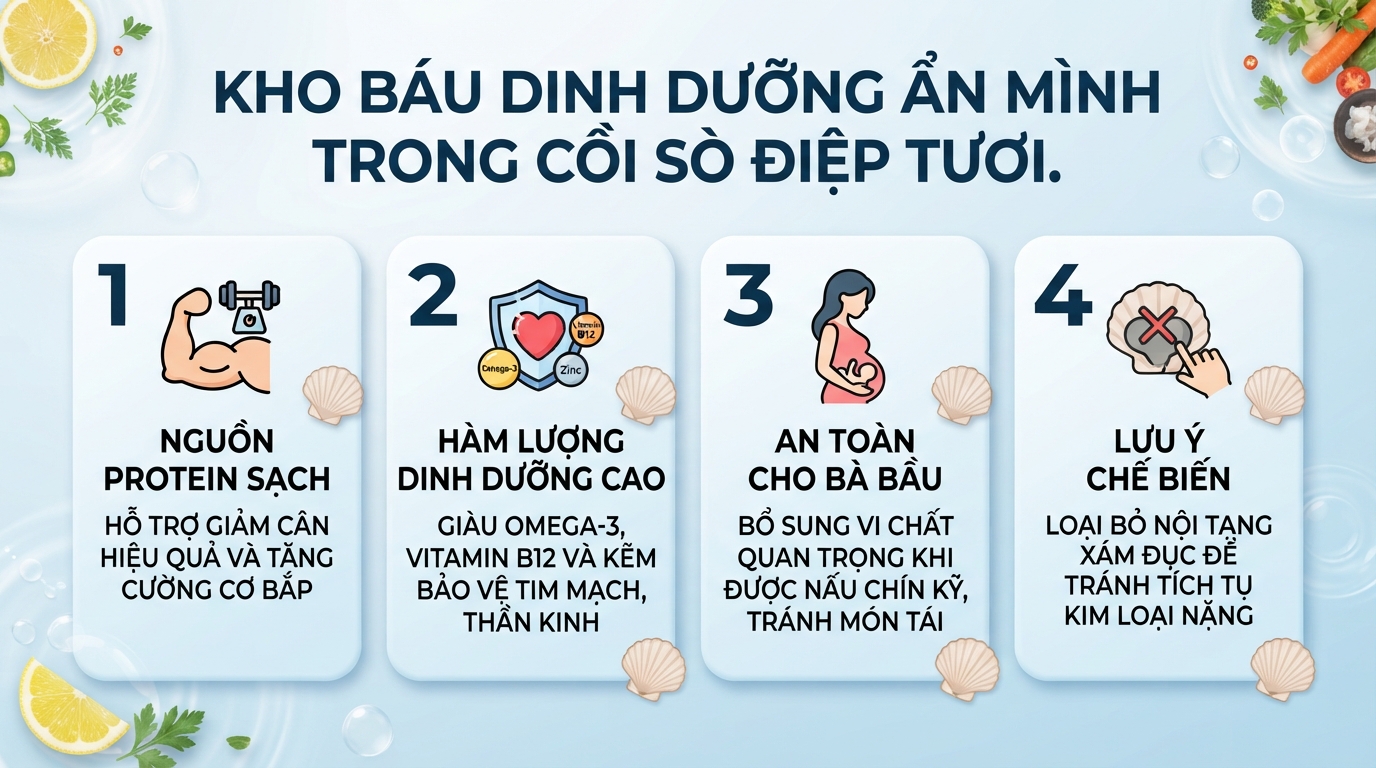Sò điệp có tác dụng gì? 7 lợi ích sức khỏe và lưu ý khi ăn