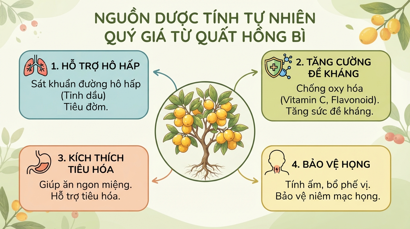 Quất hồng bì: 6 tác dụng, trị ho, tiêu hóa và cách ngâm mật ong chuẩn