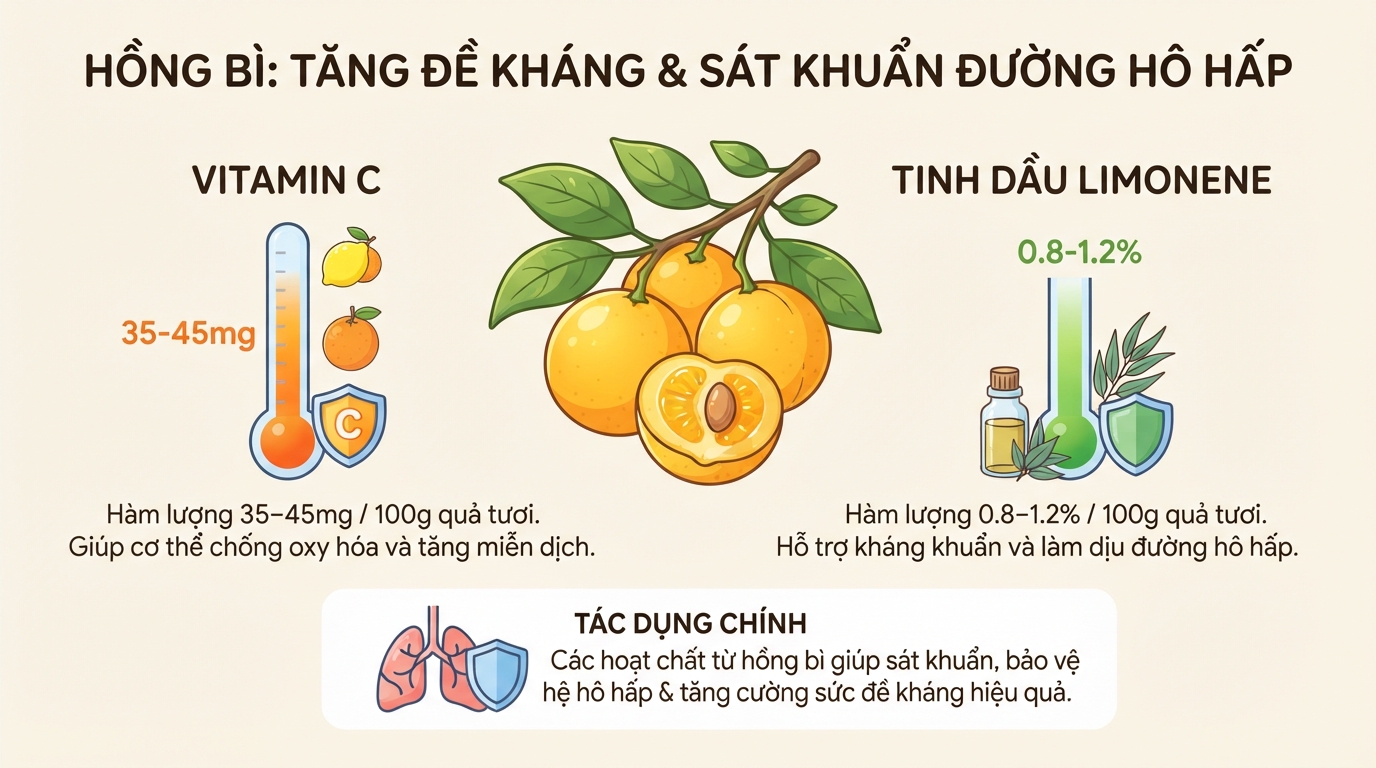 Hàm lượng Vitamin C và tinh dầu trong quả hồng bì giúp tăng đề kháng hiệu quả.