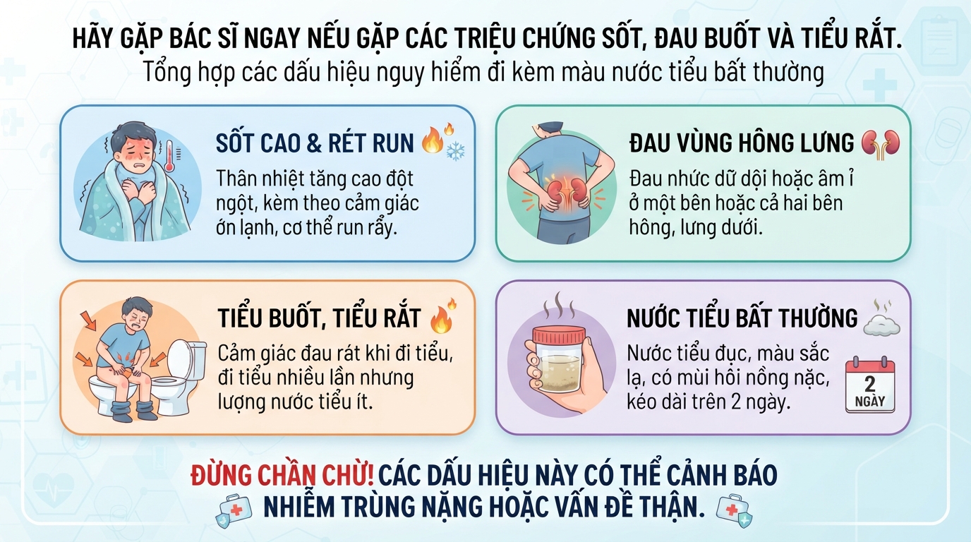 Hãy gặp bác sĩ ngay nếu gặp các triệu chứng sốt, đau buốt và tiểu rắt.