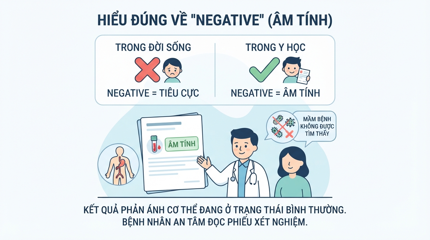 Hiểu đúng negative là gì giúp bệnh nhân an tâm khi đọc phiếu xét nghiệm.