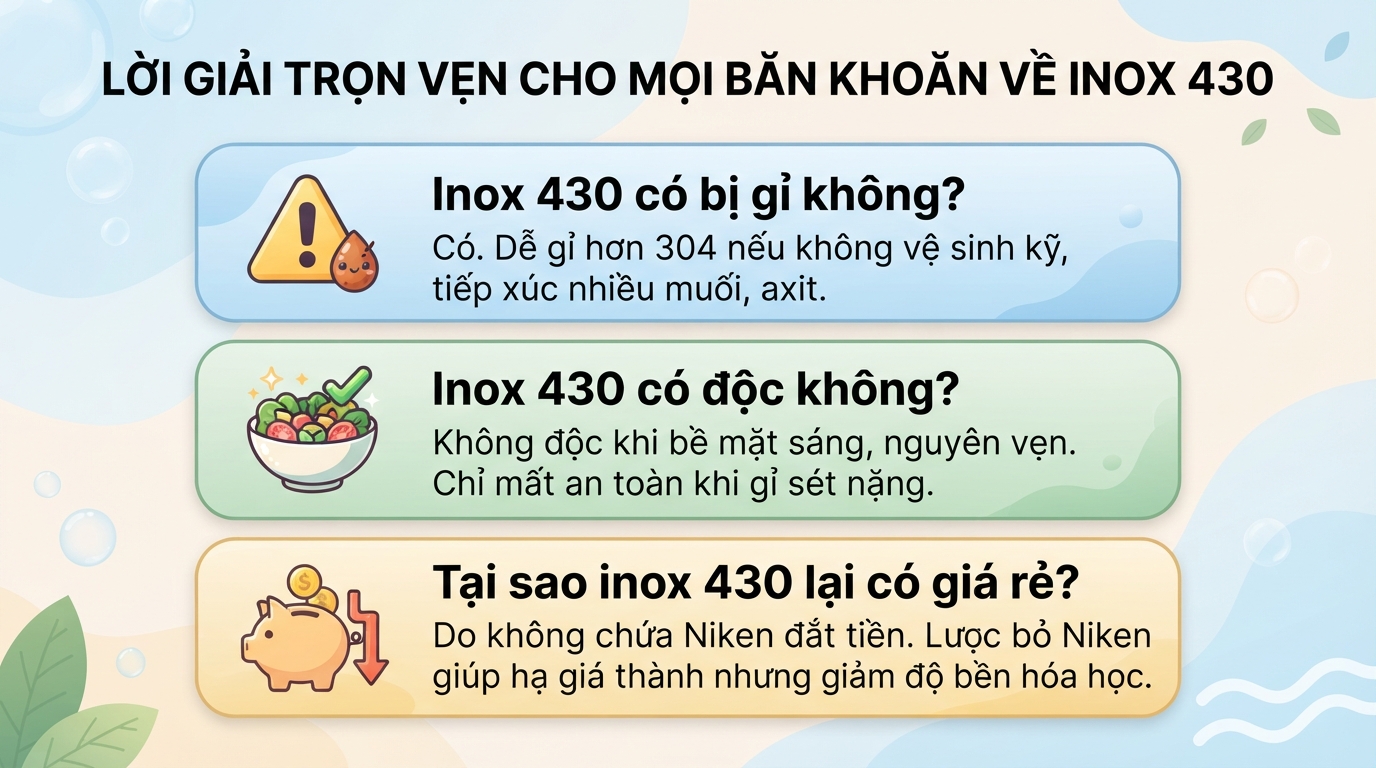 Inox 430 là gì? 5 Điểm khác biệt so sánh inox 430 và 304 nên biết
