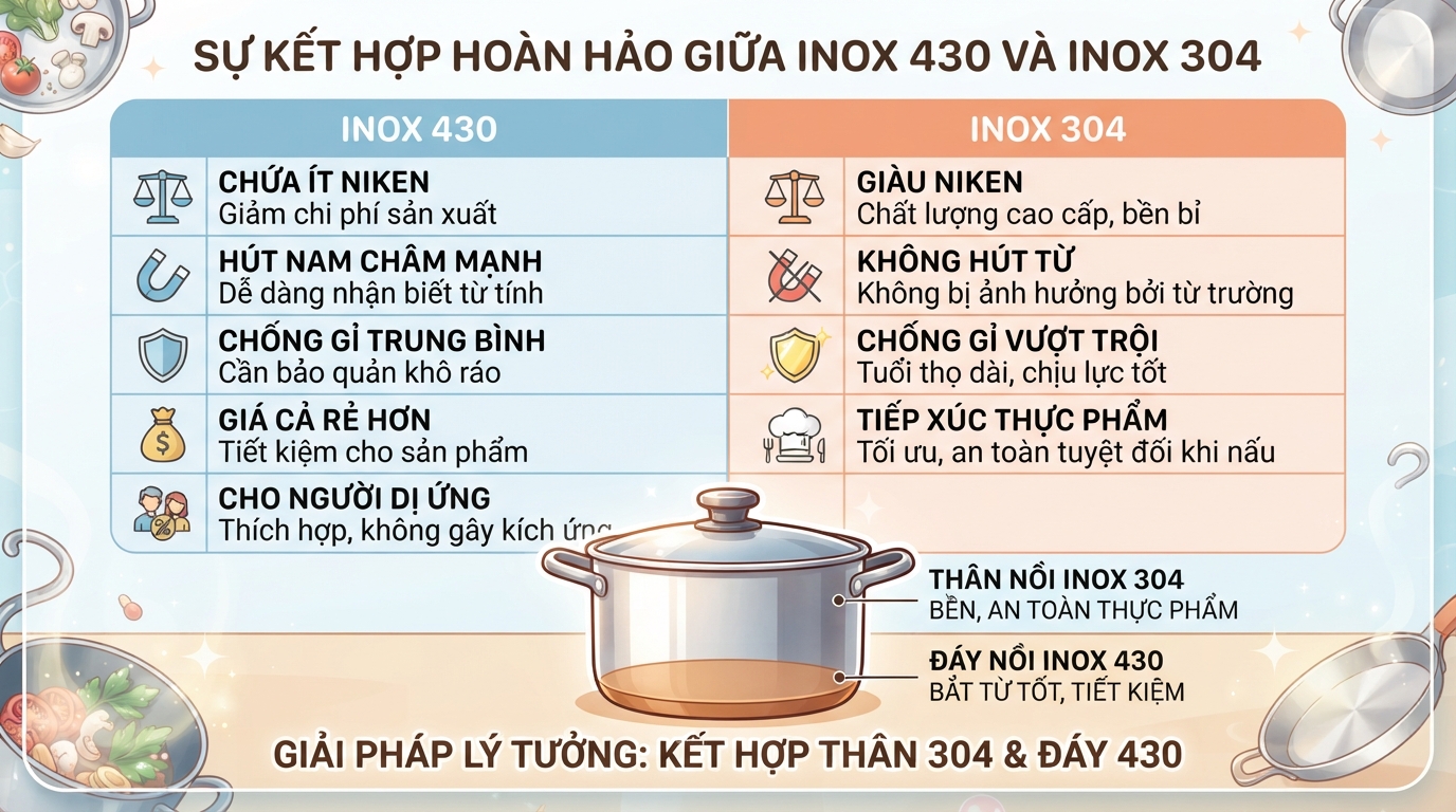 Inox 430 là gì? 5 Điểm khác biệt so sánh inox 430 và 304 nên biết