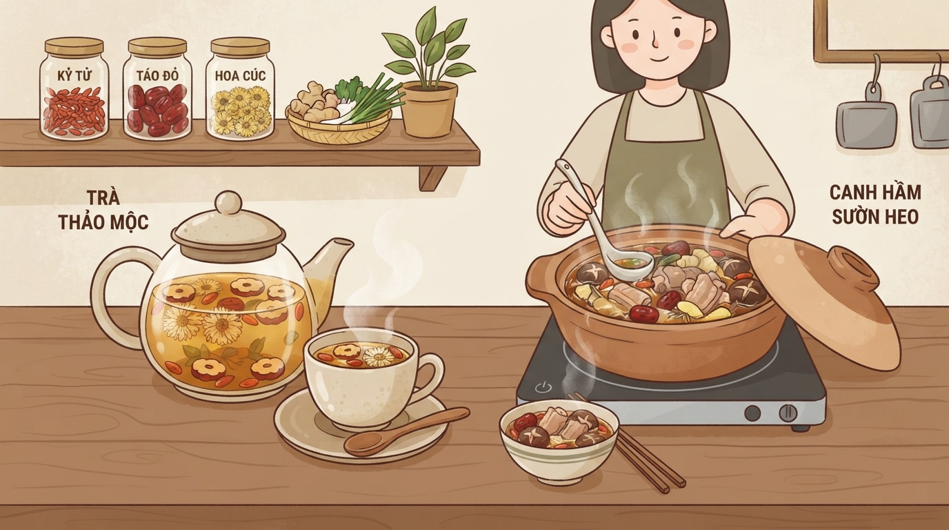 Kết hợp thảo mộc cùng các món hầm giúp tăng cường hiệu quả dưỡng sinh hàng ngày.
