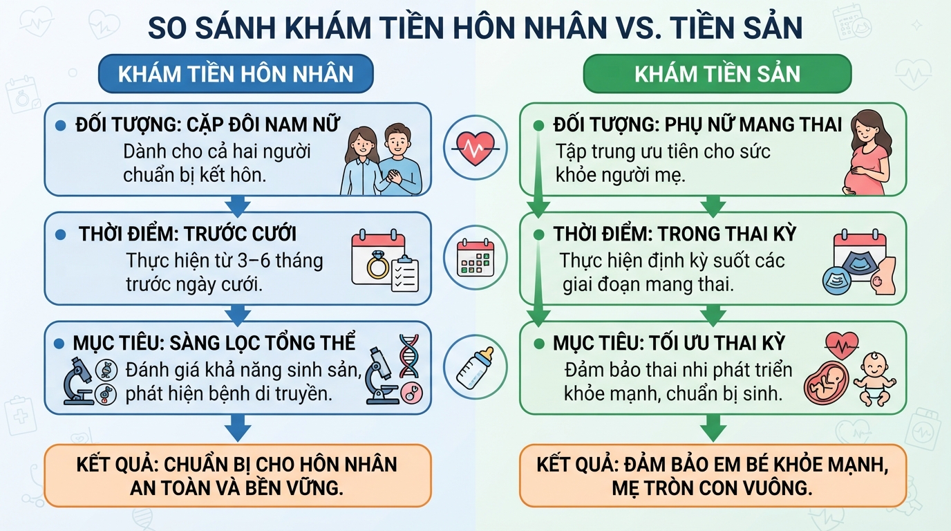 Khám tiền hôn nhân tập trung vào cả hai người, khác với khám tiền sản ưu tiên nữ giới.