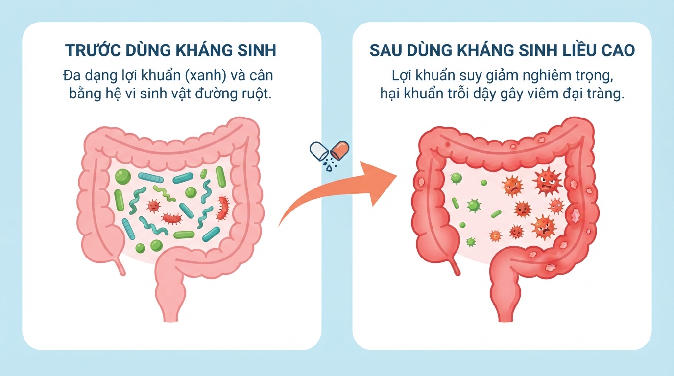 Kháng sinh có thể quét sạch hệ lợi khuẩn, khiến cơ thể mất nhiều thời gian để phục hồi.