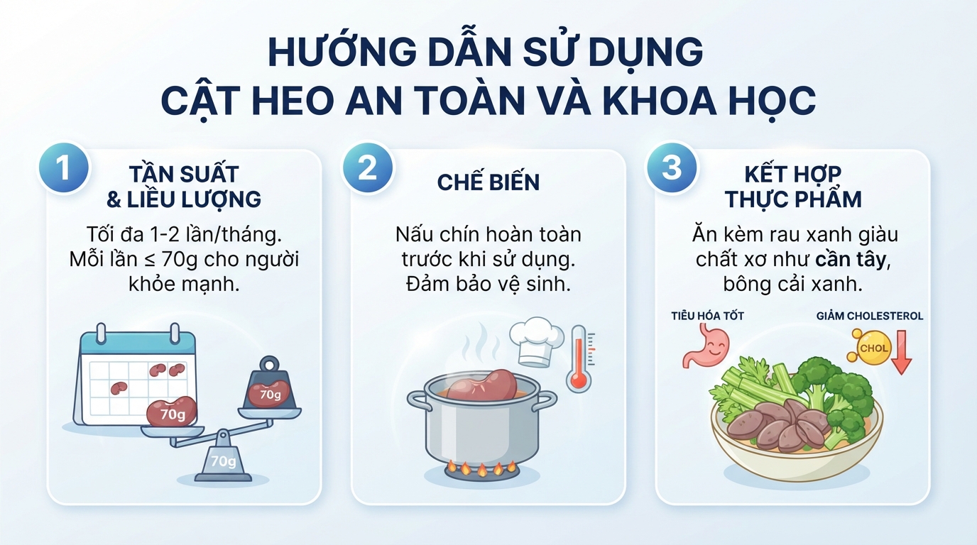 Khuyến nghị liều lượng và cách kết hợp thực phẩm khoa học khi sử dụng cật heo hàng ngày.